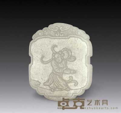 清 白玉持莲童子纹牌 5.5×4.5cm